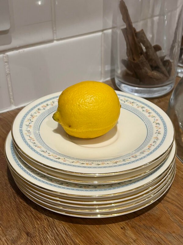 pile of plates with lemon