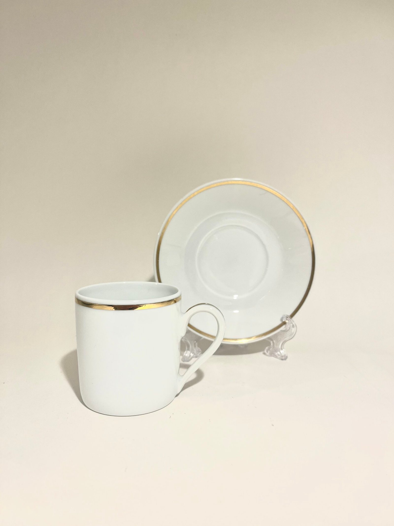 Hutschenreuther Bone China Coffee Cup and Saucer White and Gold Trim