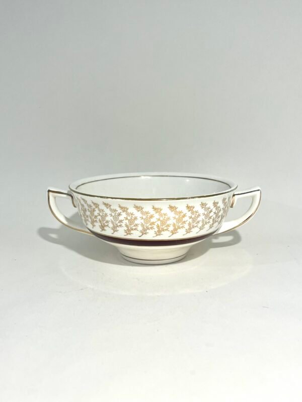 Crownford Burslem Porcelain Soup Bowl Maroon and Gold