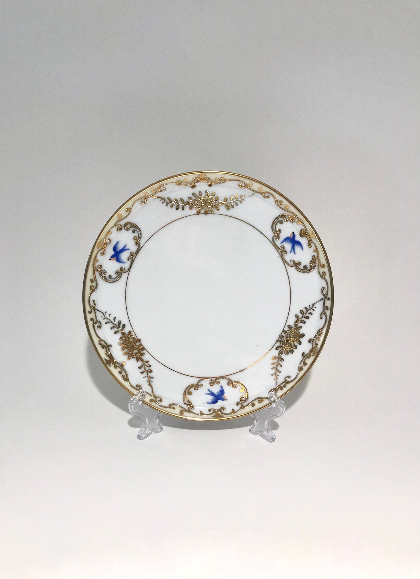 Antique Nippon Hand Painted Porcelain Plate - Blue Swallow & Gilt Pattern