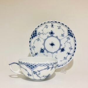 Royal Copenhagen Blue Fluted Half Lace Tea Cup & Saucer